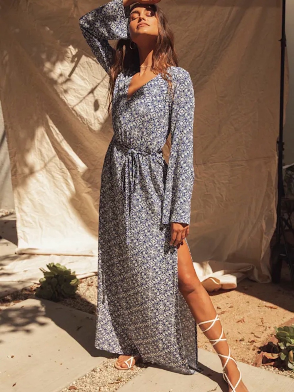 Lulu's Blue Floral Wrap Maxi Dress